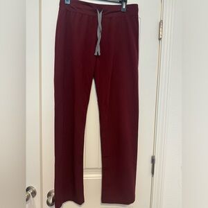 Women’s figs burgundy scrub pants with Gray Drawstring
